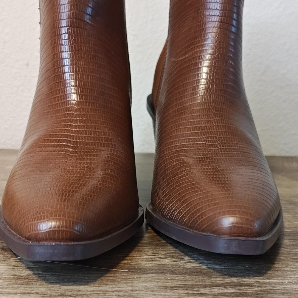 ShoeDazzle Boots Womens Size 7.5 Brown‎ Elidi Ankle Booties Pointed Toe Zip - Picture 4 of 14